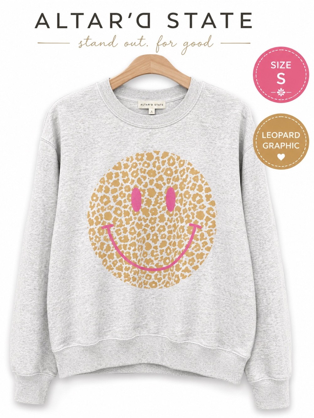 Altar'd State Gray Smiley Face Sweater
